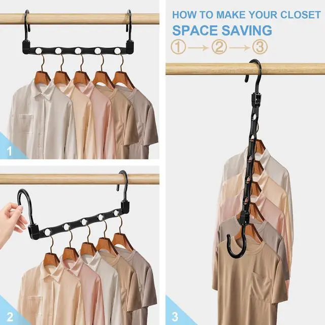 Alt view image 5 of 7 - 8 Pack Hangers Space Saving Magic Space Saver Storage Smart Plastic Clothes Hanger Organizer Closet Organizers and Storage for Closet Wardrobe Apartment College Dorm Room Essentials, Black