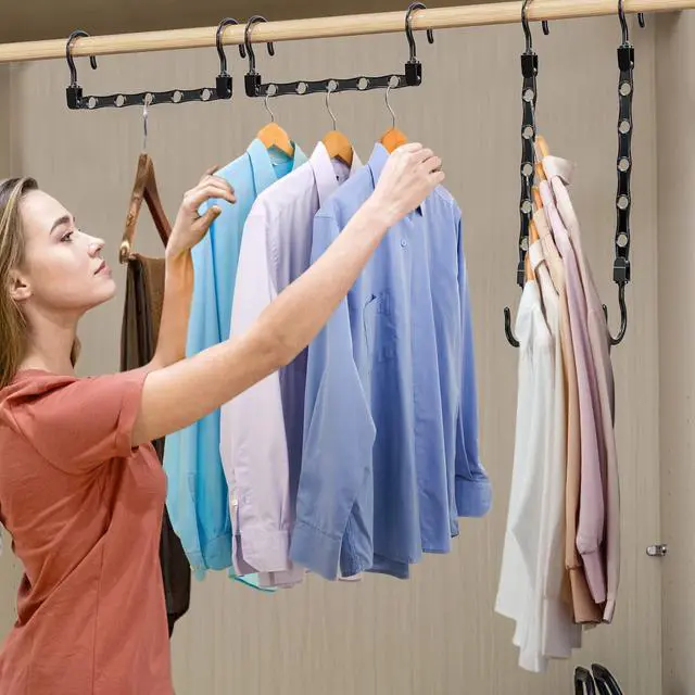 Alt view image 6 of 7 - 8 Pack Hangers Space Saving Magic Space Saver Storage Smart Plastic Clothes Hanger Organizer Closet Organizers and Storage for Closet Wardrobe Apartment College Dorm Room Essentials, Black
