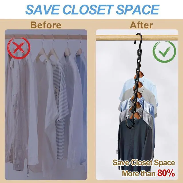 Alt view image 4 of 7 - 8 Pack Hangers Space Saving Magic Space Saver Storage Smart Plastic Clothes Hanger Organizer Closet Organizers and Storage for Closet Wardrobe Apartment College Dorm Room Essentials, Black