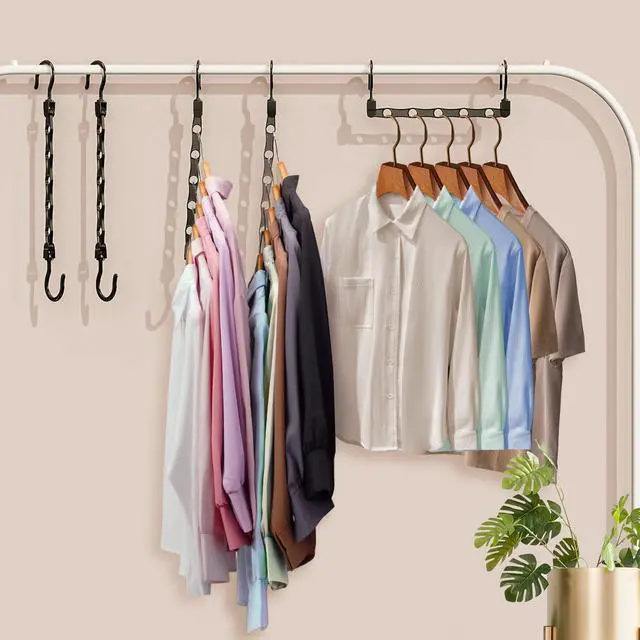 Alt view image 2 of 7 - 8 Pack Hangers Space Saving Magic Space Saver Storage Smart Plastic Clothes Hanger Organizer Closet Organizers and Storage for Closet Wardrobe Apartment College Dorm Room Essentials, Black