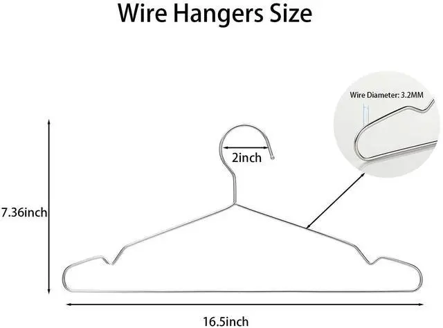 Alt view image 2 of 6 - Wire Hangers 10 Pack Clothes Hangers Heavy Duty Metal Coat Hanger Stainless Steel Thin Hangers 16.5 inch