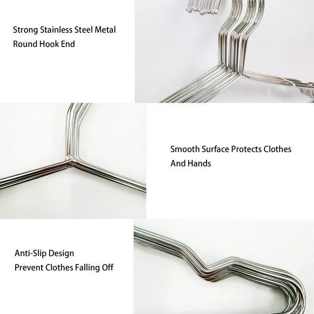 Alt view image 3 of 6 - Wire Hangers 10 Pack Clothes Hangers Heavy Duty Metal Coat Hanger Stainless Steel Thin Hangers 16.5 inch