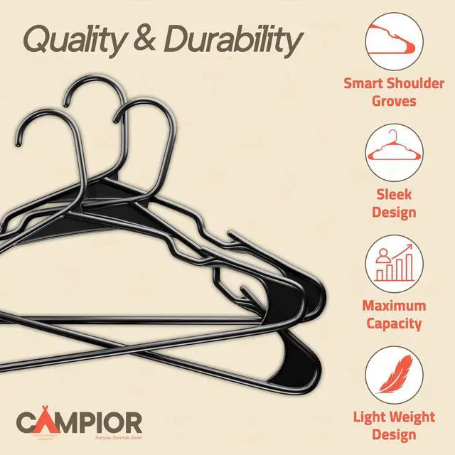 Alt view image 4 of 7 - Black Plastic Hangers 5 Pack Heavy-Duty Plastic Hangers Slim and Space-Saving, Durable and Lightweight PP with Non-Slip Shoulder Notches for Slip Dresses, Suits, Jackets & Camisoles