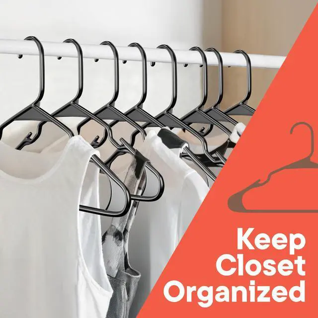 Alt view image 3 of 7 - Black Plastic Hangers 5 Pack Heavy-Duty Plastic Hangers Slim and Space-Saving, Durable and Lightweight PP with Non-Slip Shoulder Notches for Slip Dresses, Suits, Jackets & Camisoles
