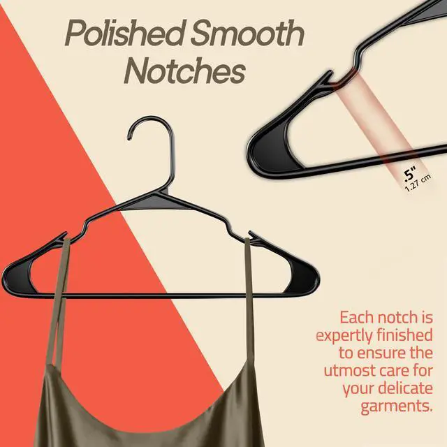Alt view image 6 of 7 - Black Plastic Hangers 5 Pack Heavy-Duty Plastic Hangers Slim and Space-Saving, Durable and Lightweight PP with Non-Slip Shoulder Notches for Slip Dresses, Suits, Jackets & Camisoles