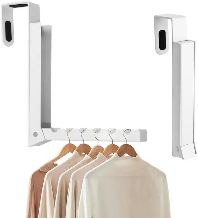 Main image of Foldable Over The Door Hanger Hooks for Clothes, Collapsible Folding Over The Door Drying Rack for Laundry Dorm Bedroom, Portable Clothing Coat Rack Overdoor Hanger, White