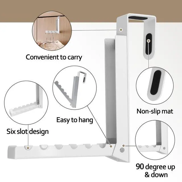 Alt view image 4 of 7 - Foldable Over The Door Hanger Hooks for Clothes, Collapsible Folding Over The Door Drying Rack for Laundry Dorm Bedroom, Portable Clothing Coat Rack Overdoor Hanger, White