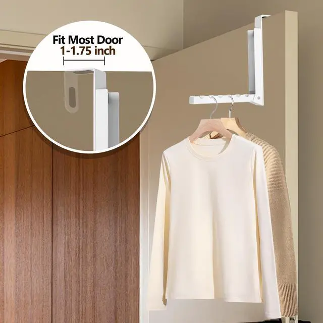 Alt view image 5 of 7 - Foldable Over The Door Hanger Hooks for Clothes, Collapsible Folding Over The Door Drying Rack for Laundry Dorm Bedroom, Portable Clothing Coat Rack Overdoor Hanger, White