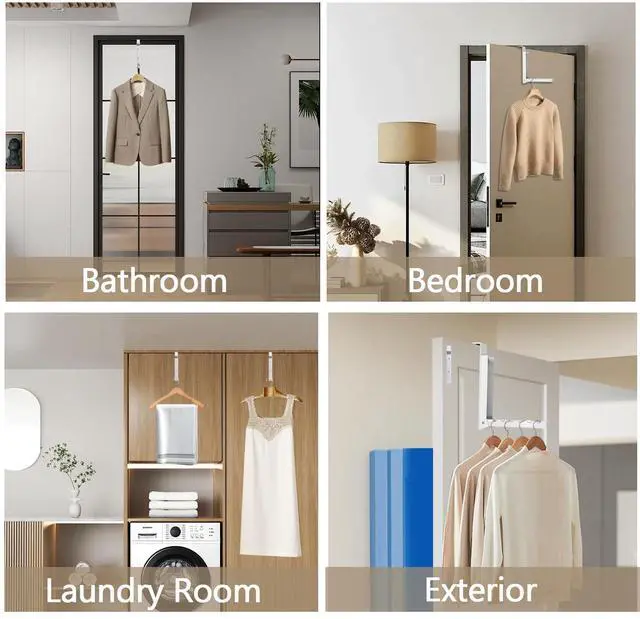 Alt view image 6 of 7 - Foldable Over The Door Hanger Hooks for Clothes, Collapsible Folding Over The Door Drying Rack for Laundry Dorm Bedroom, Portable Clothing Coat Rack Overdoor Hanger, White