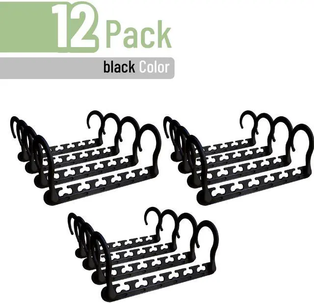 Alt view image 2 of 7 - Space Saving Hangers for Clothes, 12 pcs, Black, Plastic Multi Clothes Hangers Space Saving, 6 Slots, 360° Rotating Hooks