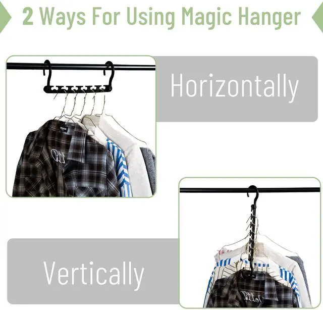 Alt view image 4 of 7 - Space Saving Hangers for Clothes, 12 pcs, Black, Plastic Multi Clothes Hangers Space Saving, 6 Slots, 360° Rotating Hooks