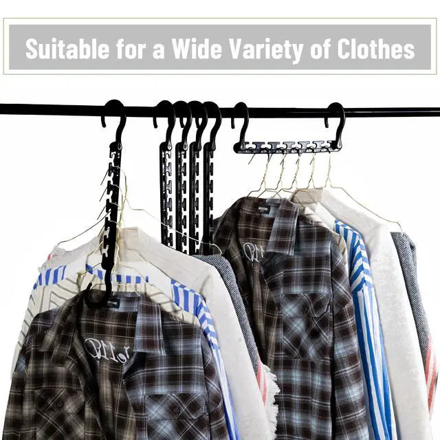 Alt view image 7 of 7 - Space Saving Hangers for Clothes, 12 pcs, Black, Plastic Multi Clothes Hangers Space Saving, 6 Slots, 360° Rotating Hooks
