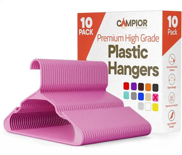 Main image of Pink Plastic Hangers 10 Pack Heavy-Duty Plastic Hangers Slim and Space-Saving, Durable and Lightweight PP with Non-Slip Shoulder Notches for Slip Dresses, Suits, Jackets & Camisoles