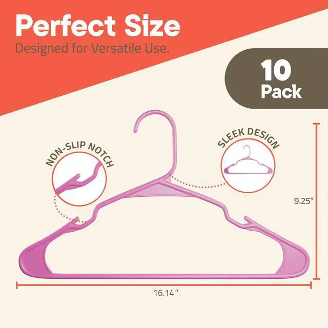 Alt view image 2 of 7 - Pink Plastic Hangers 10 Pack Heavy-Duty Plastic Hangers Slim and Space-Saving, Durable and Lightweight PP with Non-Slip Shoulder Notches for Slip Dresses, Suits, Jackets & Camisoles