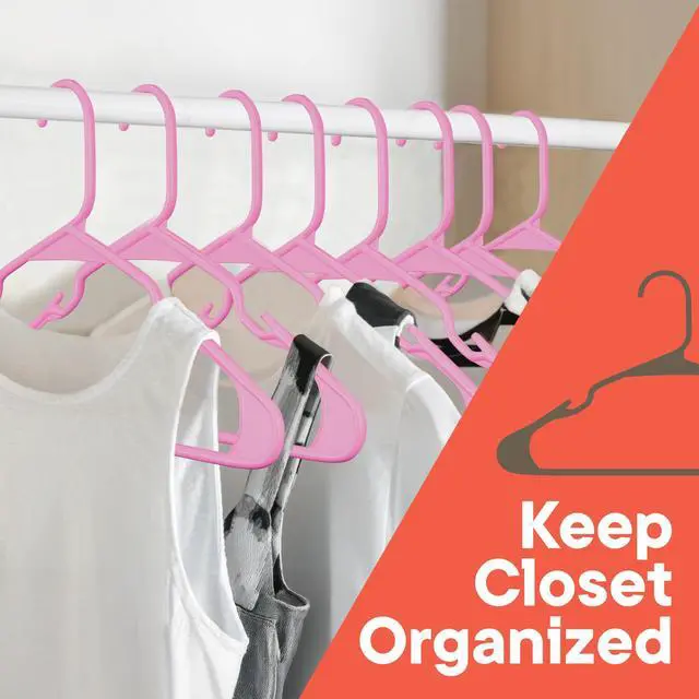 Alt view image 3 of 7 - Pink Plastic Hangers 10 Pack Heavy-Duty Plastic Hangers Slim and Space-Saving, Durable and Lightweight PP with Non-Slip Shoulder Notches for Slip Dresses, Suits, Jackets & Camisoles