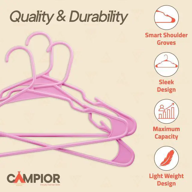 Alt view image 4 of 7 - Pink Plastic Hangers 10 Pack Heavy-Duty Plastic Hangers Slim and Space-Saving, Durable and Lightweight PP with Non-Slip Shoulder Notches for Slip Dresses, Suits, Jackets & Camisoles
