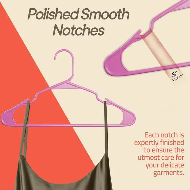 Alt view image 6 of 7 - Pink Plastic Hangers 10 Pack Heavy-Duty Plastic Hangers Slim and Space-Saving, Durable and Lightweight PP with Non-Slip Shoulder Notches for Slip Dresses, Suits, Jackets & Camisoles