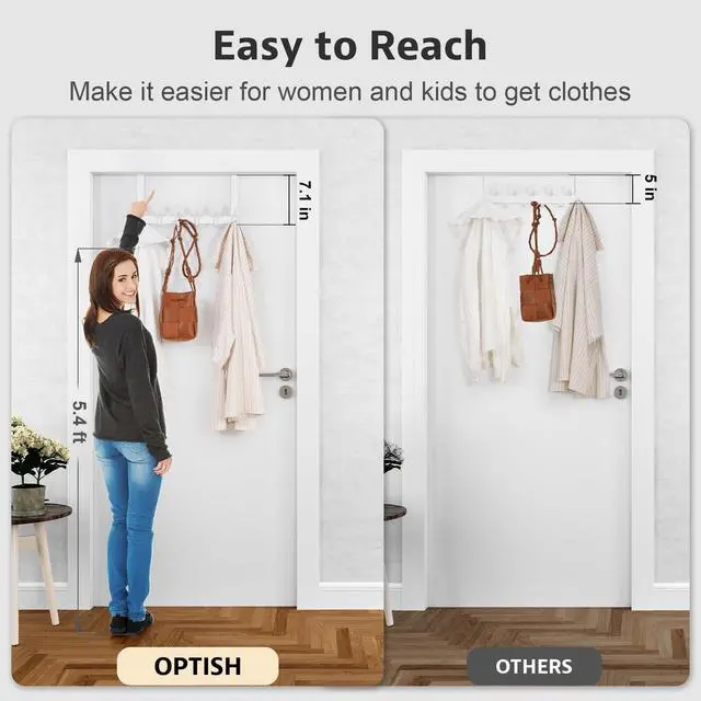 Alt view image 2 of 7 - Over The Door Hooks, Door Hanger Hooks for Hanging, Over The Doors Towel Racks for Bathroom, Coat Rack Dorm Essentials (1Pack, White, Fit 1-3/4" Doors)