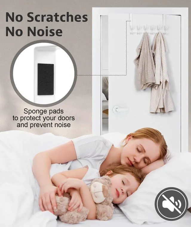 Alt view image 3 of 7 - Over The Door Hooks, Door Hanger Hooks for Hanging, Over The Doors Towel Racks for Bathroom, Coat Rack Dorm Essentials (1Pack, White, Fit 1-3/4" Doors)