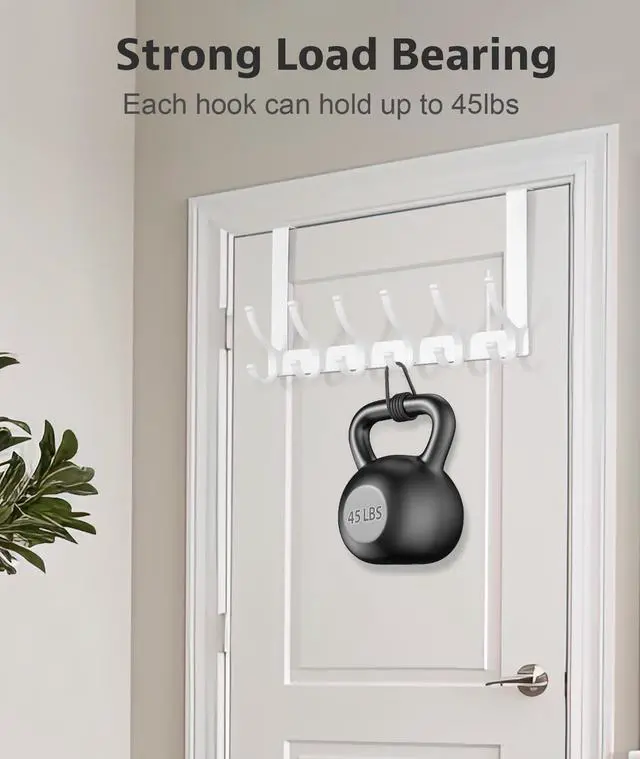 Alt view image 4 of 7 - Over The Door Hooks, Door Hanger Hooks for Hanging, Over The Doors Towel Racks for Bathroom, Coat Rack Dorm Essentials (1Pack, White, Fit 1-3/4" Doors)