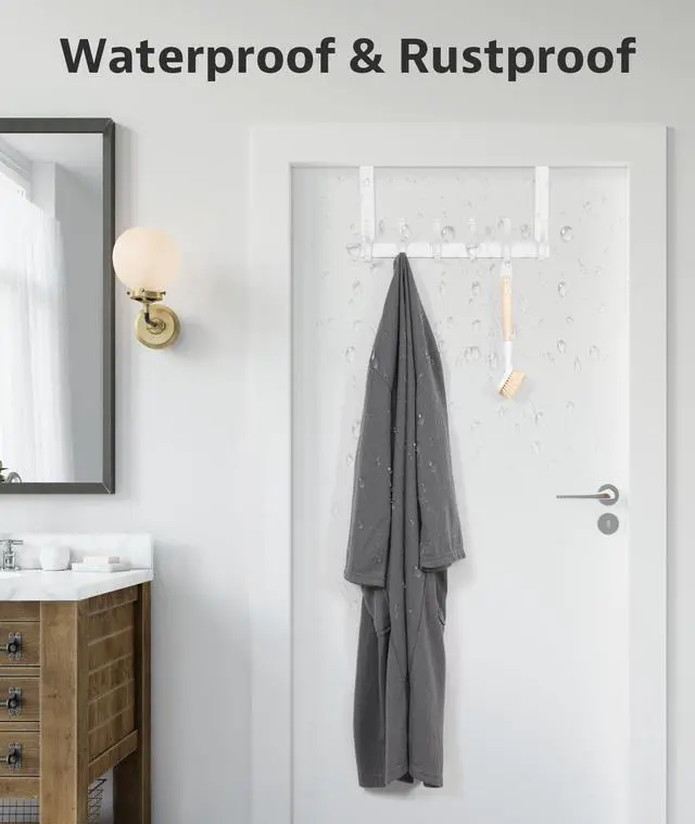 Alt view image 7 of 7 - Over The Door Hooks, Door Hanger Hooks for Hanging, Over The Doors Towel Racks for Bathroom, Coat Rack Dorm Essentials (1Pack, White, Fit 1-3/4" Doors)