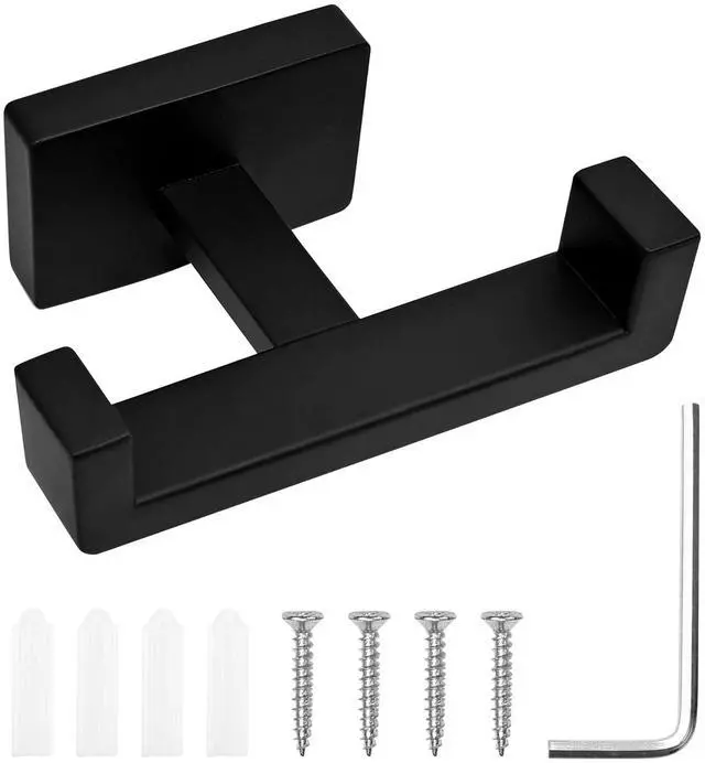 Main image of Double Towel Hook, Stainless Steel Wall Mounted Bathroom Hooks, Matte Black Coat Robe Hanger for Kitchen, Hotel, Pool