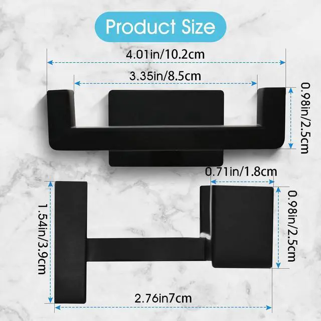 Alt view image 2 of 7 - Double Towel Hook, Stainless Steel Wall Mounted Bathroom Hooks, Matte Black Coat Robe Hanger for Kitchen, Hotel, Pool