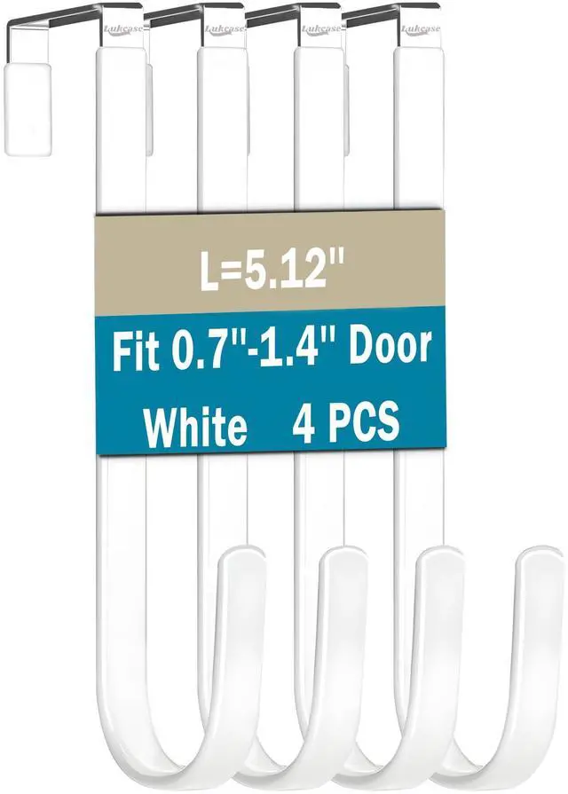 Main image of Over The Door Hooks, 4 Pack Steel Door Hangers Hook w/Rubber Coating, Fit 0.7''-1.4'' Door Width, Organizer for Living Room, Bedroom, Bathroom, Kitchen Hanging Clothes, Towels, Hat, Bag