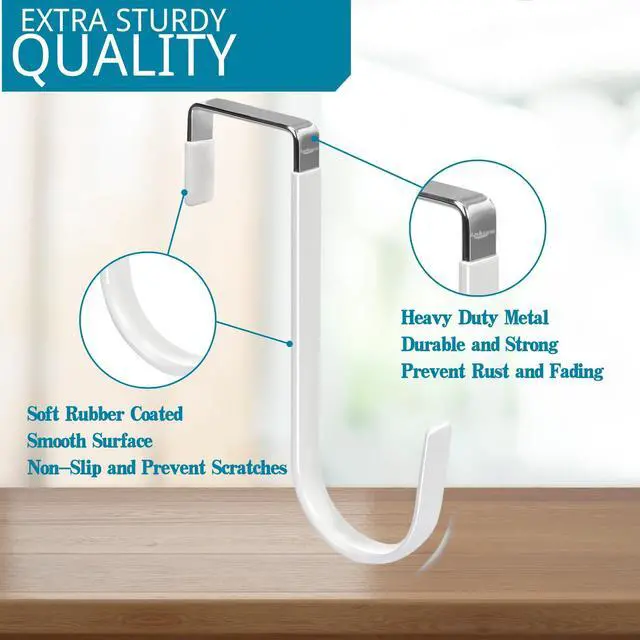 Alt view image 3 of 6 - Over The Door Hooks, 4 Pack Steel Door Hangers Hook w/Rubber Coating, Fit 0.7''-1.4'' Door Width, Organizer for Living Room, Bedroom, Bathroom, Kitchen Hanging Clothes, Towels, Hat, Bag