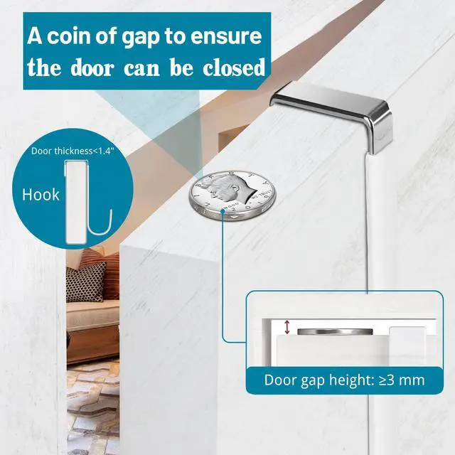 Alt view image 4 of 6 - Over The Door Hooks, 4 Pack Steel Door Hangers Hook w/Rubber Coating, Fit 0.7''-1.4'' Door Width, Organizer for Living Room, Bedroom, Bathroom, Kitchen Hanging Clothes, Towels, Hat, Bag