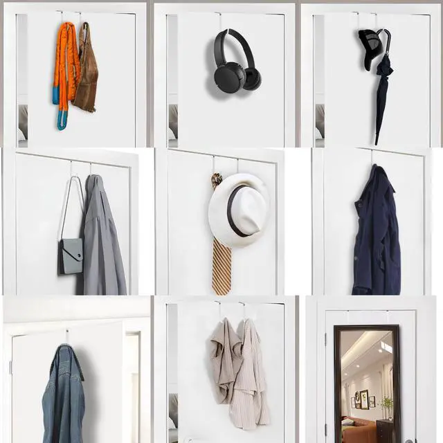 Alt view image 6 of 6 - Over The Door Hooks, 4 Pack Steel Door Hangers Hook w/Rubber Coating, Fit 0.7''-1.4'' Door Width, Organizer for Living Room, Bedroom, Bathroom, Kitchen Hanging Clothes, Towels, Hat, Bag