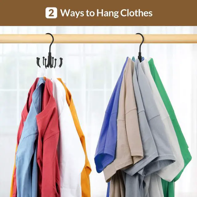 Alt view image 5 of 6 - Space Saving Hangers for Clothes,Rotatable Sturdy Shirt Hangers with 8 Hooks, Non Slip Multiple Shirt Organizer for T-Shirts Sweatshirts Hoodies, Black