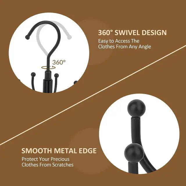 Alt view image 6 of 6 - Space Saving Hangers for Clothes,Rotatable Sturdy Shirt Hangers with 8 Hooks, Non Slip Multiple Shirt Organizer for T-Shirts Sweatshirts Hoodies, Black