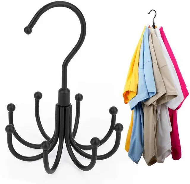 Main image of Space Saving Hangers for Clothes,Rotatable Sturdy Shirt Hangers with 8 Hooks, Non Slip Multiple Shirt Organizer for T-Shirts Sweatshirts Hoodies, Black