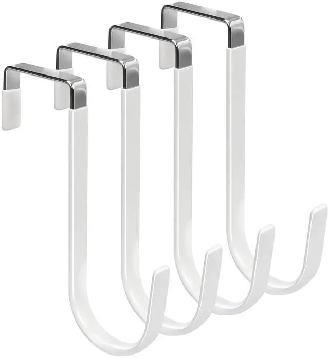 Main image of Over the Door Hooks, 4 Pack Hangers Hooks with Rubber Prevent Scratches Heavy Duty Organizer for Living Room, Bathroom, Bedroom, Kitchen Hanging Clothes, Towels, Hats, Coats, Bags White
