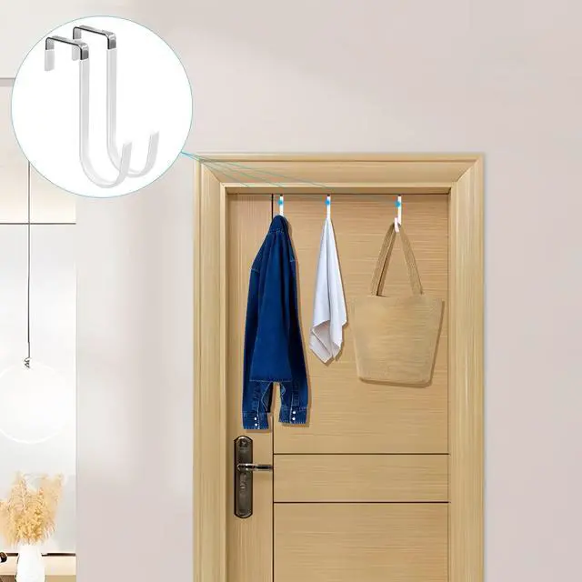 Alt view image 6 of 7 - Over the Door Hooks, 4 Pack Hangers Hooks with Rubber Prevent Scratches Heavy Duty Organizer for Living Room, Bathroom, Bedroom, Kitchen Hanging Clothes, Towels, Hats, Coats, Bags White