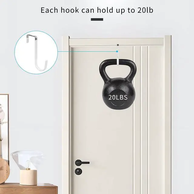 Alt view image 4 of 7 - Over the Door Hooks, 4 Pack Hangers Hooks with Rubber Prevent Scratches Heavy Duty Organizer for Living Room, Bathroom, Bedroom, Kitchen Hanging Clothes, Towels, Hats, Coats, Bags White