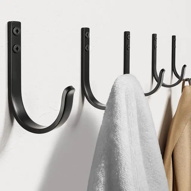 Main image of Wall Hooks for Hanging Towel/Coat - 22LB Screw in Metal Hanger Wall Mount, for Outdoor, Closet, Door, Bathrooms, for Backpack, Robe, Black 5 Pack