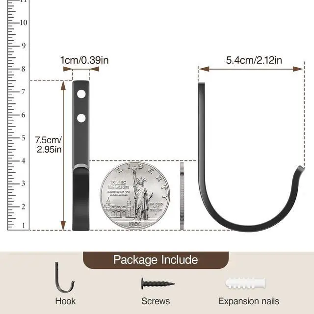 Alt view image 4 of 7 - Wall Hooks for Hanging Towel/Coat - 22LB Screw in Metal Hanger Wall Mount, for Outdoor, Closet, Door, Bathrooms, for Backpack, Robe, Black 5 Pack