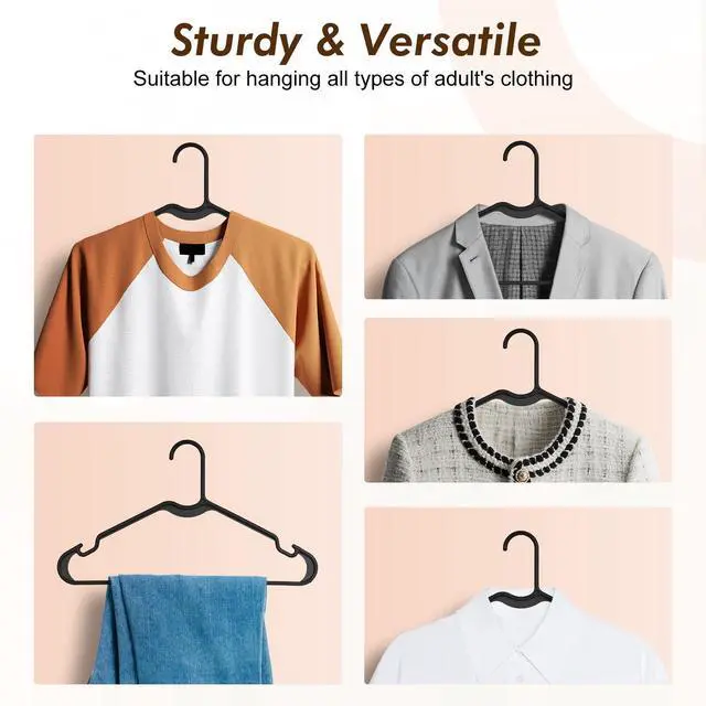 Alt view image 6 of 7 - Black Plastic Hangers 50 Pack - Made in USA - Lightweight & Slim Space Saving Clothes Hanger with Shoulder Grooves for Dresses, Lingerie, Shirts, Pants, Durable Closet Organizers and Storage