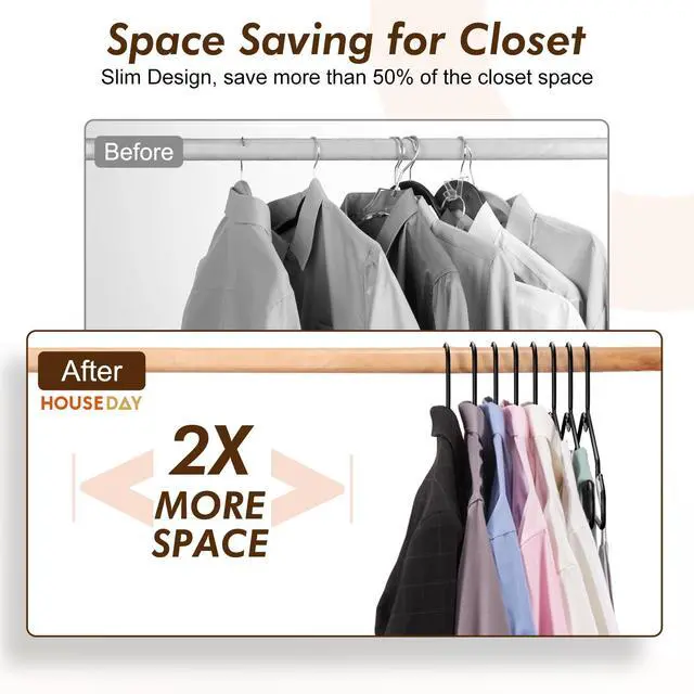 Alt view image 5 of 7 - Black Plastic Hangers 50 Pack - Made in USA - Lightweight & Slim Space Saving Clothes Hanger with Shoulder Grooves for Dresses, Lingerie, Shirts, Pants, Durable Closet Organizers and Storage