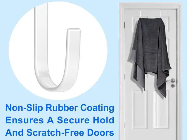 Alt view image 5 of 7 - Over the Door Hooks 4Pcs L=5.5" Fit 1 3/8" Door Steel with White Rubber Coating Hanging Towel Robe Clothing Hanger for Bathroom Room Wreath Ironing Board Holder Cute Thin Single Heavy Duty