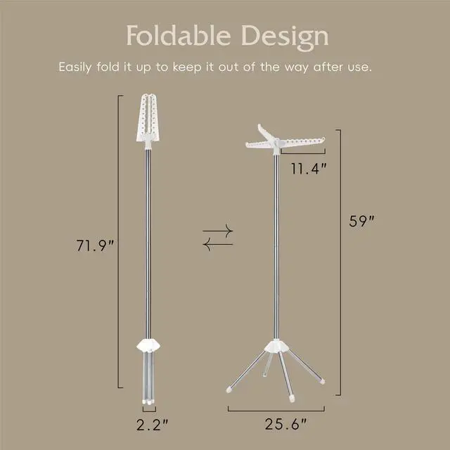 Alt view image 7 of 7 - Clothes Drying Rack, Foldable Laundry Drying Rack, Indoor 59-Inch Drying Rack Clothing with 3 Rotatable Arms, Stainless Steel, Holds 27 Pieces, Space Saving, Portable, White and Silver