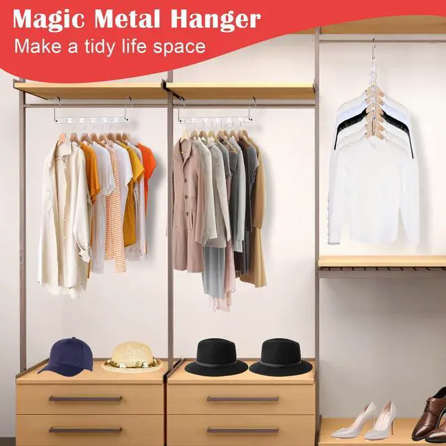 Alt view image 7 of 7 - 8 Packs Space Saving Hangers for Closet, Collapsible Closet Organizer, Metal Clothes Hangers for Organization and Storage, Dorm Room Essentials