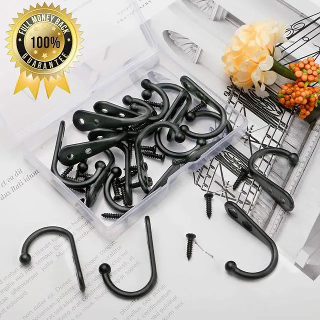Alt view image 3 of 7 - 15Pcs Black Wall Mounted Coat Hooks,Hanger Hook with 30 Pieces Screws for HangingHat, Towel, Key, Robe, Coats, Scarf, Bag, Cap,Coffee Cup, Mugs