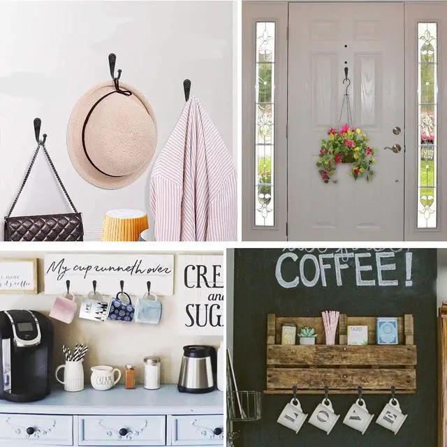 Alt view image 2 of 7 - 15Pcs Black Wall Mounted Coat Hooks,Hanger Hook with 30 Pieces Screws for HangingHat, Towel, Key, Robe, Coats, Scarf, Bag, Cap,Coffee Cup, Mugs