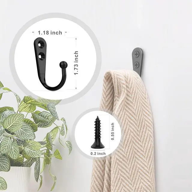 Alt view image 7 of 7 - 15Pcs Black Wall Mounted Coat Hooks,Hanger Hook with 30 Pieces Screws for HangingHat, Towel, Key, Robe, Coats, Scarf, Bag, Cap,Coffee Cup, Mugs