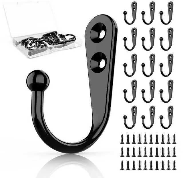 Main image of 15Pcs Black Wall Mounted Coat Hooks,Hanger Hook with 30 Pieces Screws for HangingHat, Towel, Key, Robe, Coats, Scarf, Bag, Cap,Coffee Cup, Mugs