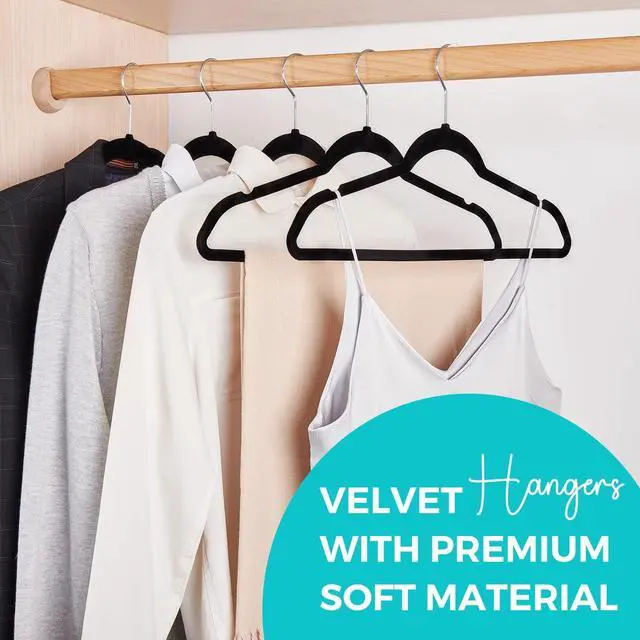 Alt view image 2 of 7 - Premium Velvet Hangers 50 Pack Black, Non-Slip Flocked Felt Hangers, Sturdy Clothes Hangers with 360° Rotatable Hook, Heavy Duty Coat Hanger, Durable Slim Hanger for Closet Space Saving