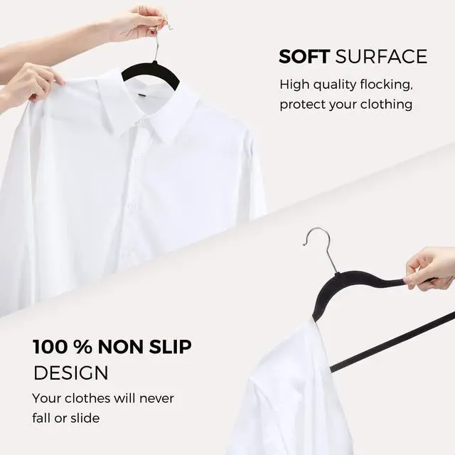 Alt view image 3 of 7 - Premium Velvet Hangers 50 Pack Black, Non-Slip Flocked Felt Hangers, Sturdy Clothes Hangers with 360° Rotatable Hook, Heavy Duty Coat Hanger, Durable Slim Hanger for Closet Space Saving
